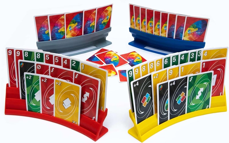 BORICO Card Holders for Playing Cards - 4 Pack Playing Card Holder for Kids and Adults,Stackable Storage Game Card Tray for Arthritis Patients with a Travel Pouch (4 Colors) - Image 1